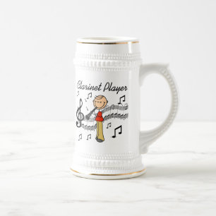 Stick Figure Männlicher Klarinettenspieler T-Shirt Bierglas