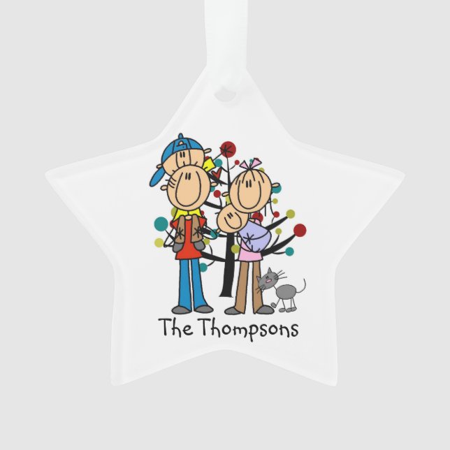 Stick Figure Parents, Garçon, Bébé, Ornement Chat (devant)