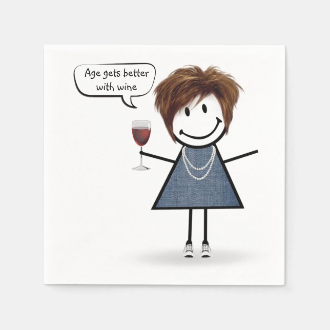 Stick Figure Party Girl with Red Wine  Serviette (Vorderseite)