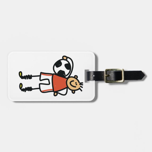 Stick Figure Soccer Boy Football Player Gepäckanhänger (Vorderseite horizontal)