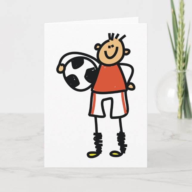 Stick Figure Soccer Boy Football Player Karte (Vorderseite)