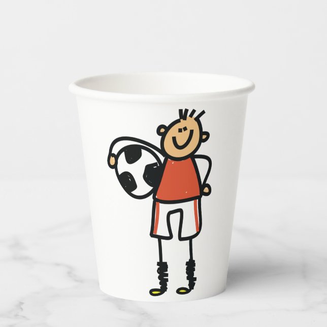 Stick Figure Soccer Boy Football Player Pappbecher (Vorderseite)
