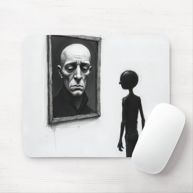 Stick Figure Staring a Bald Man Portrait Mousepad (Mit Mouse)