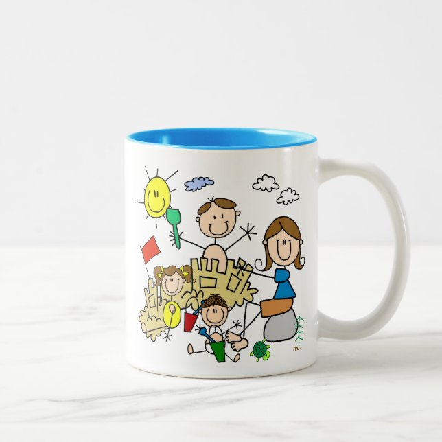 Stick Figures Family Beach Fun Zweifarbige Tasse (Rechts)