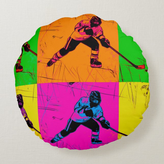 Stick Handling Hockey Player Rundes Kissen (Rückseite)