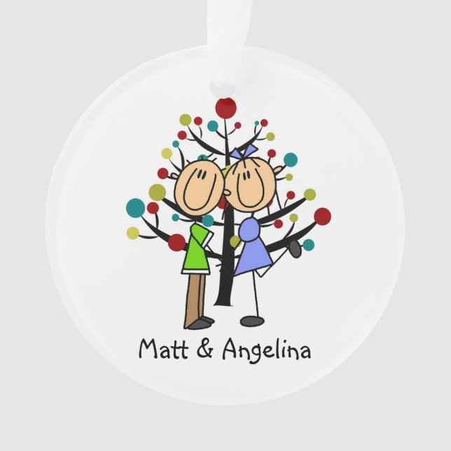Stick mignon Figure Couple Ornement de vacances (devant)