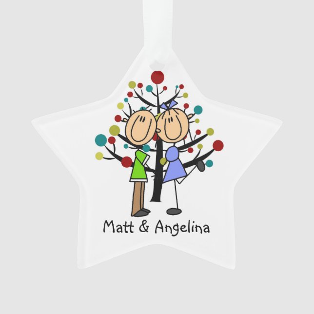 Stick mignon Figure Couple Ornement de vacances (devant)