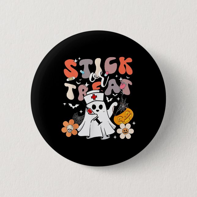 Stick oder Leckerei Halloween Ghost Nurse Crna Eme Button (Vorderseite)