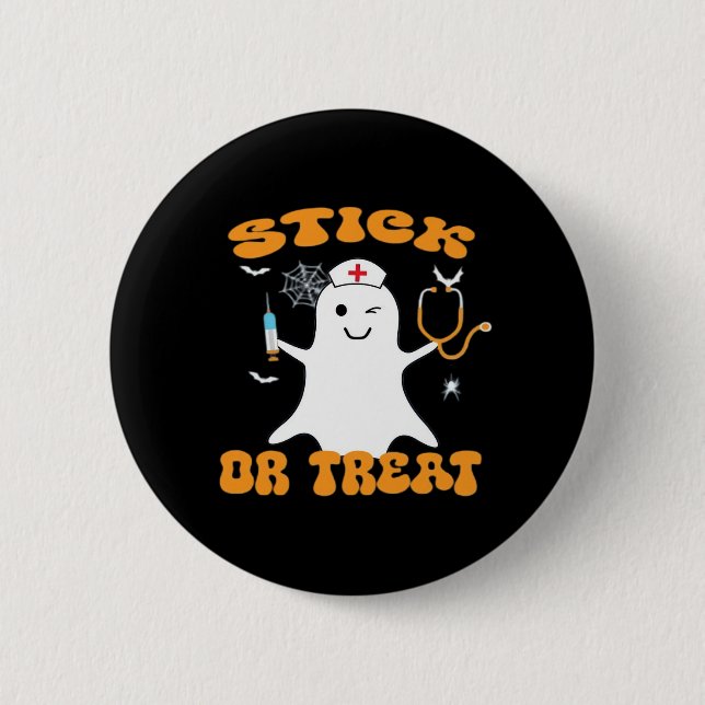 Stick oder Leckerei Nurse Funny Halloween Kostüm E Button (Vorderseite)