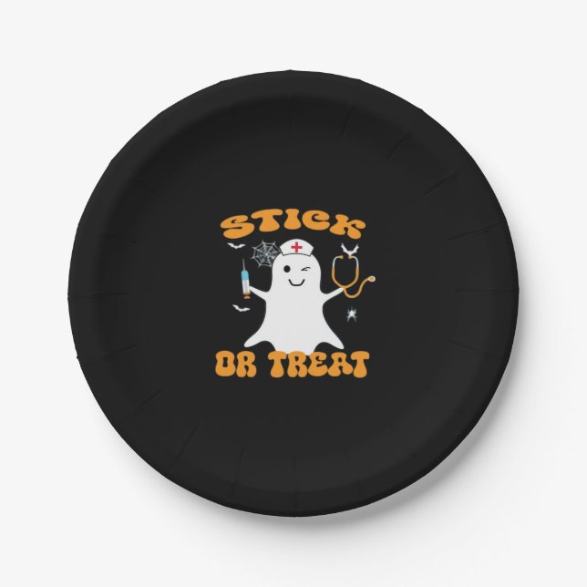 Stick oder Leckerei Nurse Funny Halloween Kostüm E Pappteller (Vorderseite)