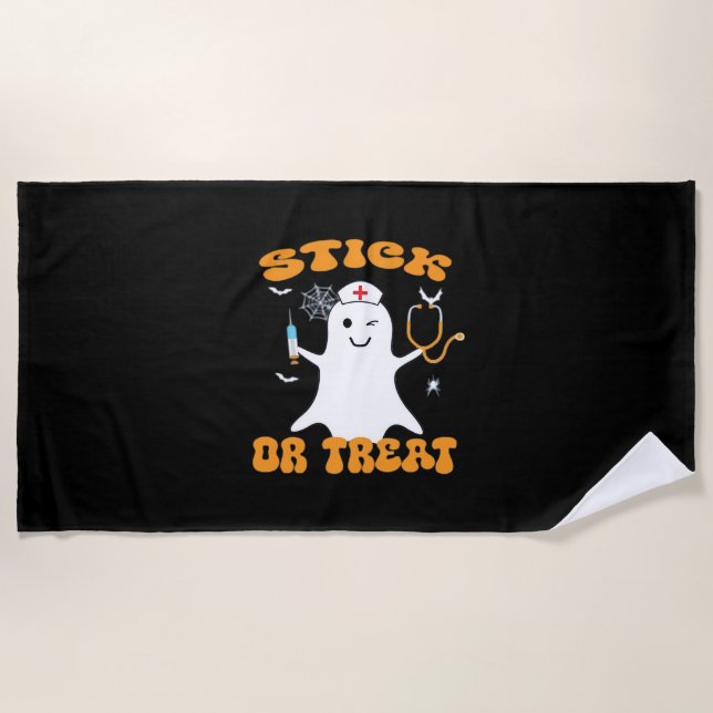 Stick oder Leckerei Nurse Funny Halloween Kostüm E Strandtuch (Vorderseite)