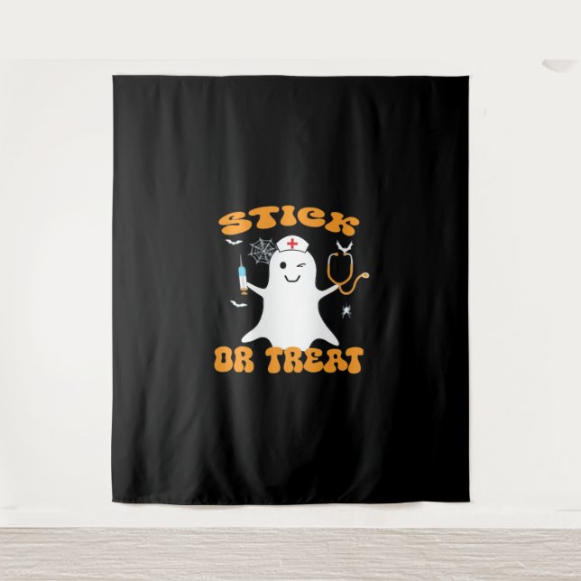 Stick oder Leckerei Nurse Funny Halloween Kostüm E Wandteppich (Vorderseite)