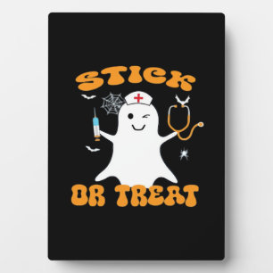 Stick or Treat Krankenschwester Lustiges Halloween Fotoplatte