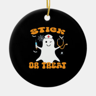 Stick or Treat Krankenschwester Lustiges Halloween Keramik Ornament