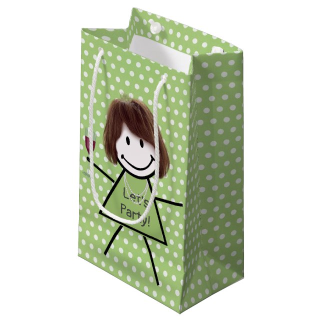 Stick Party Girl on Polka Dots Kleine Geschenktüte (Vorderseite Schrägansicht)