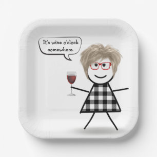 Stick Party Girl with Red Wine Pappteller