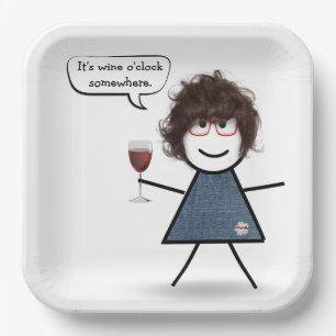 Stick Party Girl with Red Wine Pappteller