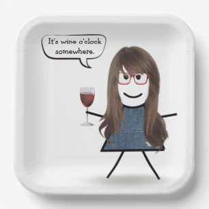 Stick Party Girl with Red Wine Pappteller