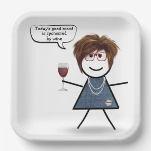 Stick Party Girl with Red Wine Pappteller