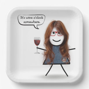 Stick Party Girl with Red Wine Pappteller