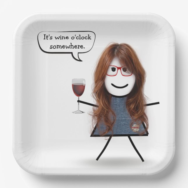 Stick Party Girl with Red Wine Pappteller (Vorderseite)