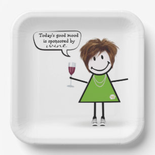 Stick Party Girl with Red Wine Pappteller