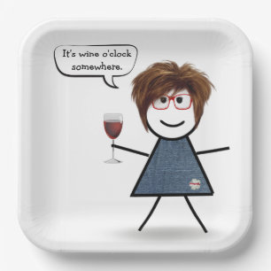 Stick Party Girl with Red Wine Pappteller