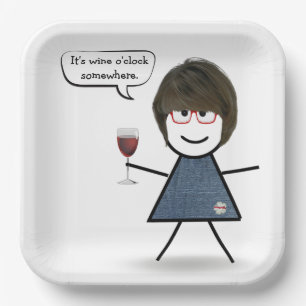 Stick Party Girl with Red Wine Pappteller