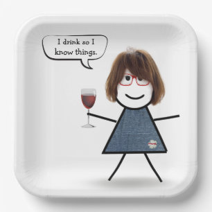 Stick Party Girl with Red Wine Pappteller