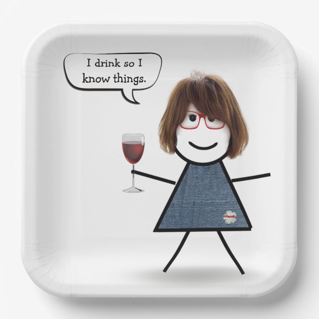 Stick Party Girl with Red Wine Pappteller (Vorderseite)