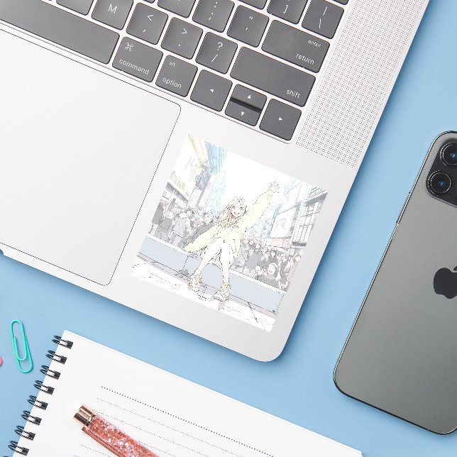 Sticker 手を振るJKシール｜寿司娘 Seal GenerativeAI (Ordinateur portable avec iPhone)