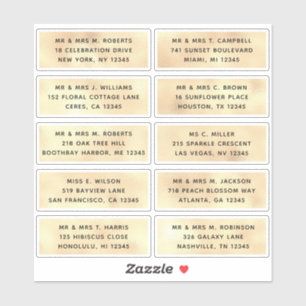 Sticker 10 Nom de l'invité individuel Adresse Mariage de l