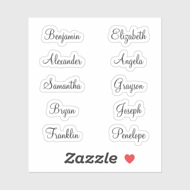 Sticker 10 Premiers Noms Moderne Élégante Calligraphie (Feuille)