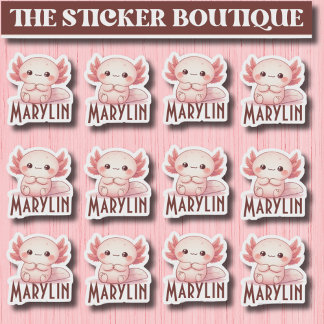 Sticker 12 En Un Migné Nom Personnalisé Sweet Axolotl Pack