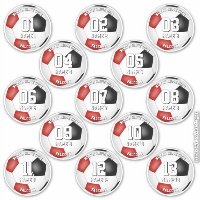 Sticker 13 joueurs de football couleurs de l'équipe rouge (Devant)