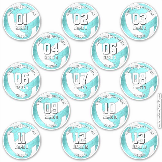 Sticker 13 joueurs de volley-ball assez turquoise (Devant)