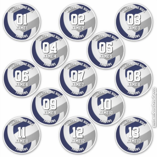 Sticker 13 joueurs de volley-ball bleu marine gris couleur (Devant)