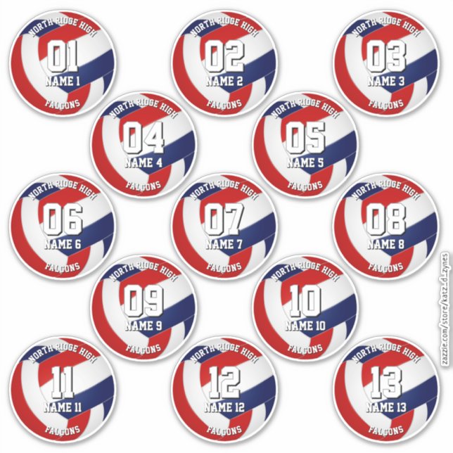 Sticker 13 joueurs de volley-ball rouge bleu (Devant)