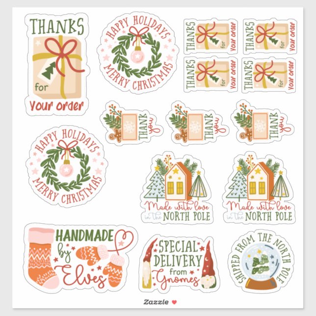 Sticker 15 Emballage de Noël pour petites entreprises/arti (Feuille)