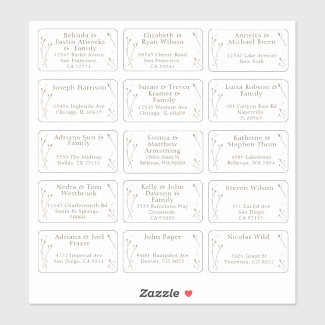 Sticker 15 Mariage individuel Nom du client Adresse Sticke (Feuille)