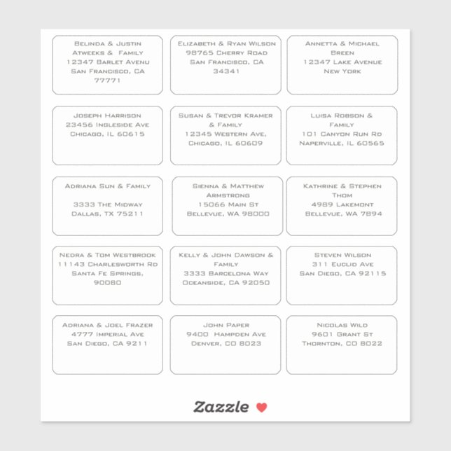 Sticker 15 Nom du client Mariage individuel simple Adresse (Feuille)