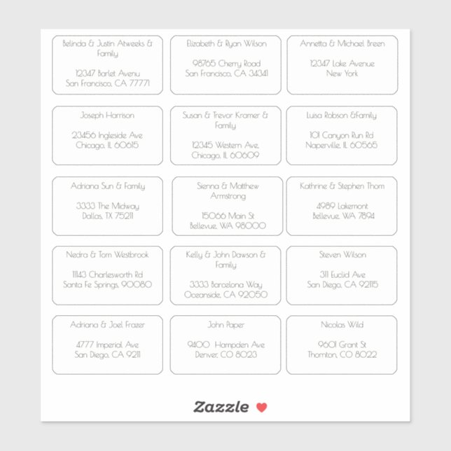 Sticker 15 Nom individuel simple de l'invité Adresse (Feuille)