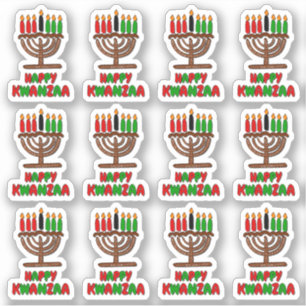 Sticker 16 x Joyeux Kwanzaa Rouge Jaune Vert Bougies