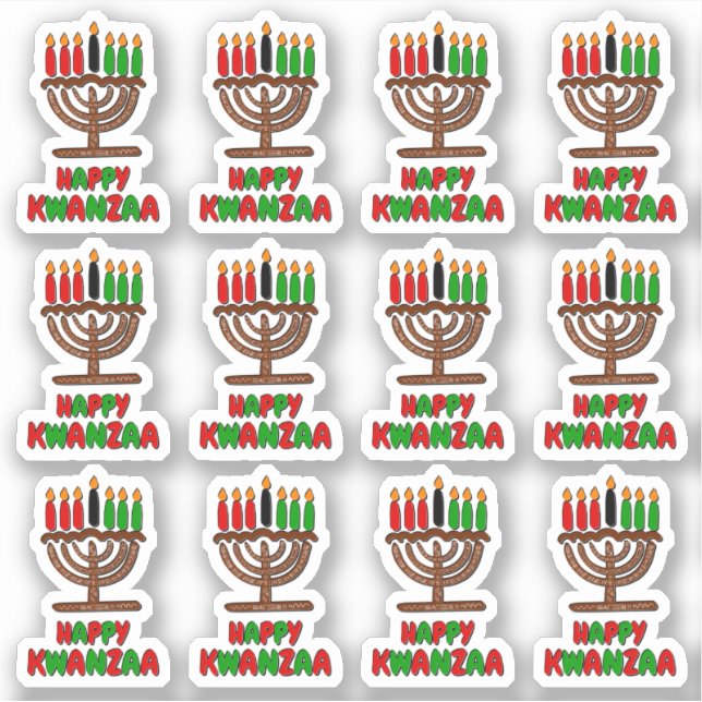 Sticker 16 x Joyeux Kwanzaa Rouge Jaune Vert Bougies (Devant)