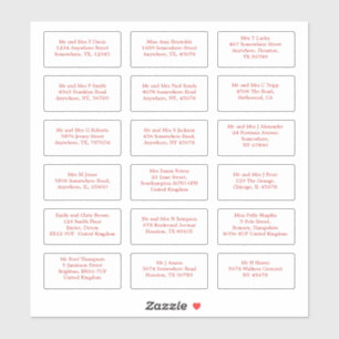 Sticker 18 Mariage individuel Nom d'hôte Adresses Rouge