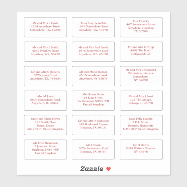 Sticker 18 Mariage individuel Nom d'hôte Adresses Rouge (Feuille)