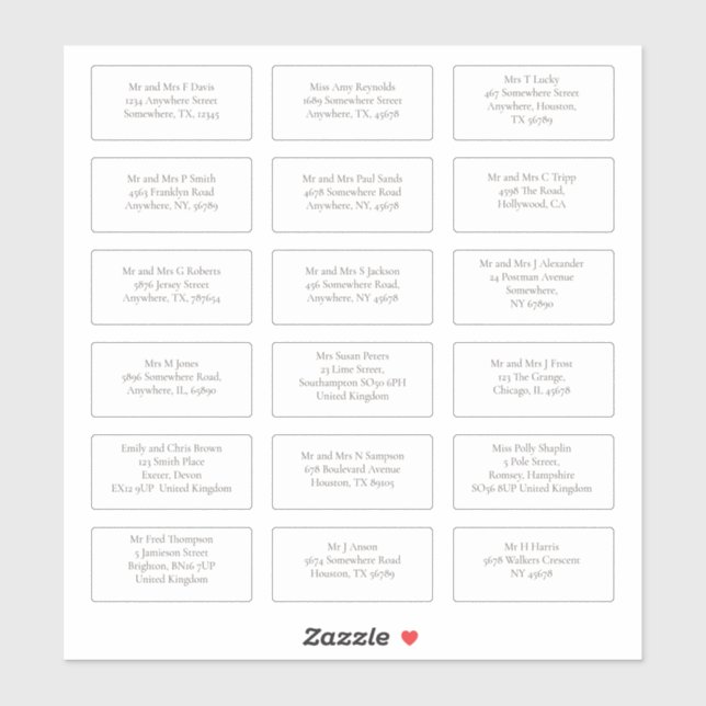 Sticker 18 Mariage individuel Nom d'hôte Adresses Serif (Feuille)