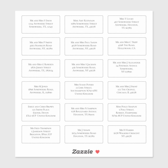 Sticker 18 Nom du client Mariage individuel Adresse Serif (Feuille)
