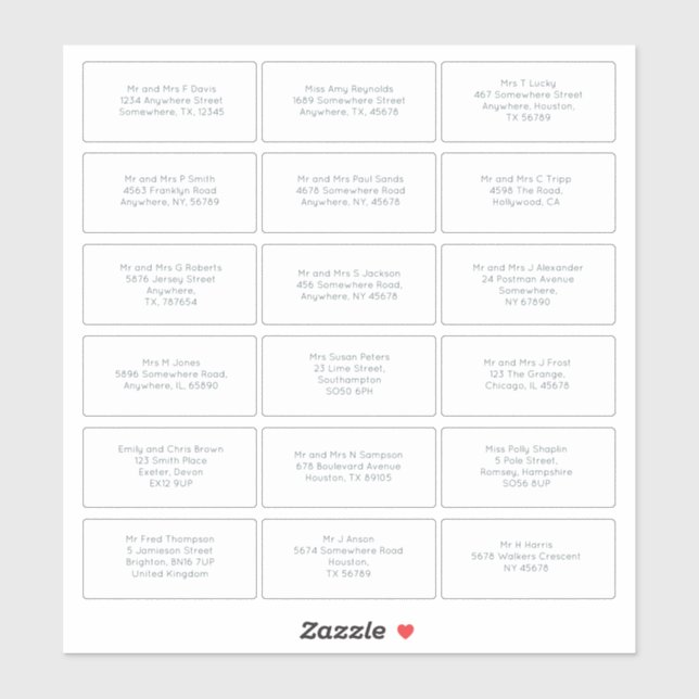 Sticker 18 Nom individuel Adresse Mariage Invité Simple (Feuille)