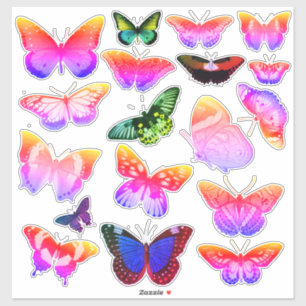Sticker 18 Papillons d'art Vintage, Arc-en-ciel, Violet, V